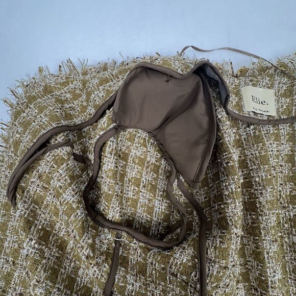 Elie Tahari Womens Long Tweed Jacket M Metallic Gold Crest Old Money Uptown Chic - Picture 11 of 16